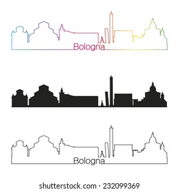 Bologna skyline linear style with rainbow in editable vector file