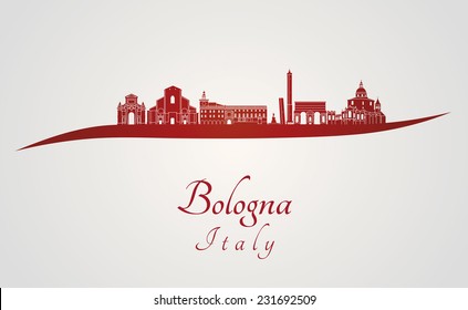 Bologna skyline in red and gray background in editable vector file