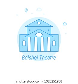 Bolshoi Theatre, Moscow Flat Vector Icon. Historical Landmarks Related Illustration. Light Flat Style. Blue Monochrome Design. Editable Stroke. Adjust Line Weight. Design with Pixel Perfection.