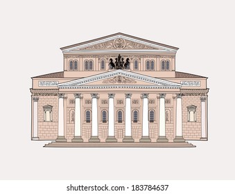 Bolshoi Theatre, Moscow. Russian ballet symbol. Famous building facae. Travel landmark background. 