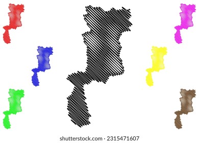 Bolsover Non-metropolitan district (United Kingdom of Great Britain and Northern Ireland, ceremonial county Derbyshire, England) map vector illustration, scribble sketch map