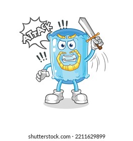 the bolster pillow knights attack with sword. cartoon mascot vector