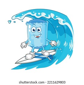 the bolster pillow surfing character. cartoon mascot vector