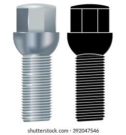Bolt for car wheels. Vector illustration isolated on white background