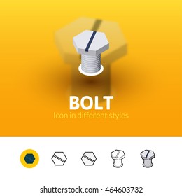 Bolt color icon, vector symbol in flat, outline and isometric style isolated on blur background