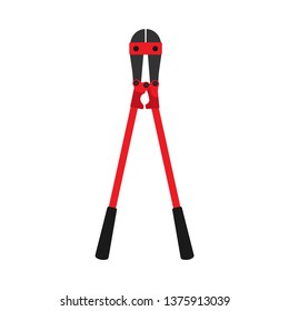 Bolt cutter red vector icon tool construction isolated equipment. Metal handle industry instrument. Flat big heavy element