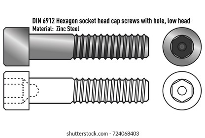 Bolt with an enlarged head and a hexagon socket, zinc steel.