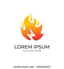 Bolt with fire logo design illustration.Thunder with flame icon