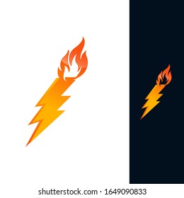 Bolt with fire logo design illustration.Thunder with flame icon