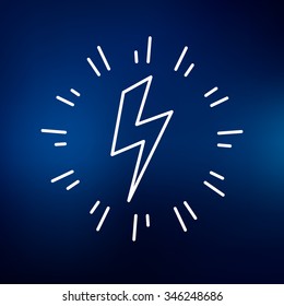 Bolt flash icon. Electric light flash sign. Thunderbolt charge symbol. Thin line icon on blue background. Vector illustration.