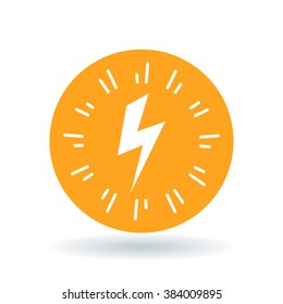 Bolt Flash Icon. Electricity Charge Sign. Electric Strike Symbol. White Bolt Flash Icon On Orange Circle Background. Vector Illustration.