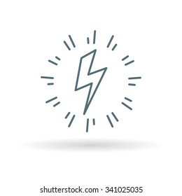 Bolt flash icon. Thunderbolt sign. Electric charge symbol. Thin line icon on white background. Vector illustration.