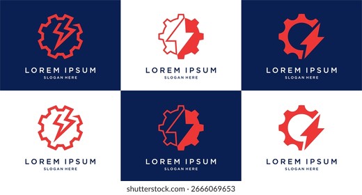 Modelo do conjunto de design do logotipo da engrenagem do parafuso