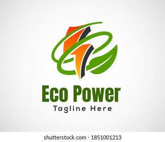 Bolt green energy leaf logo symbol design template