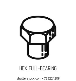 bolt head hex full bearing outline icon and education illustration