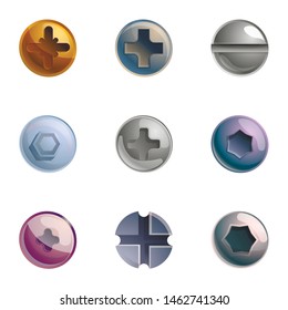 Bolt head icon set. Cartoon set of 9 bolt head vector icons for web design isolated on white background