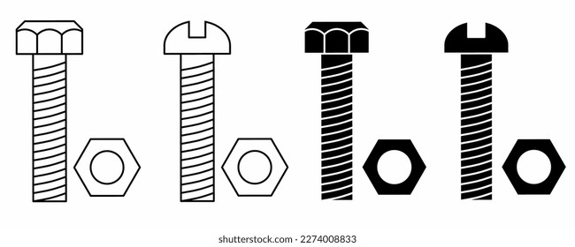 conjunto de iconos de la tuerca hex aislado en el fondo blanco