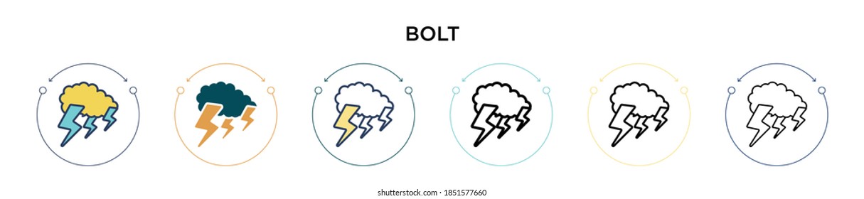 Icono de perno en el estilo relleno, delgado, contorno y trazo. Ilustración vectorial de dos iconos de los vectores de pernos de color y negro se puede utilizar para móviles, ui, web