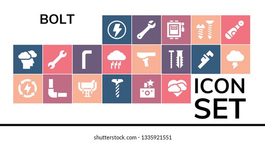 bolt icon set. 19 filled bolt icons.  Simple modern icons about  - Flash, Storm, Energy, Pipeline, Saddle, Screw, Wrench, Allen keys, Electrical, Electric