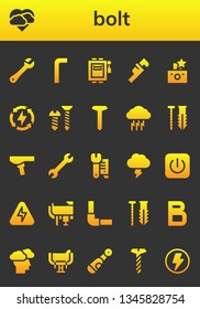 bolt icon set. 26 filled bolt icons.  Simple modern icons about  - Wrench, Storm, Allen keys, Electrical, Flash, Energy, Screw, Saddle, Power, Pipeline, Bold, Electric