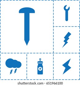Bolt icon. set of 6 bolt filled icons such as flash, nail, energy drink, thunderstorm