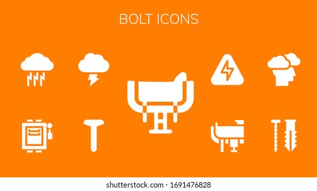 bolt icon set. 9 filled bolt icons.  Simple modern icons such as: Saddle, Screw, Storm, Electrical, Energy