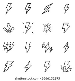 Bolt Icon Set Lightning Screw Fastener and Energy Outline Icons