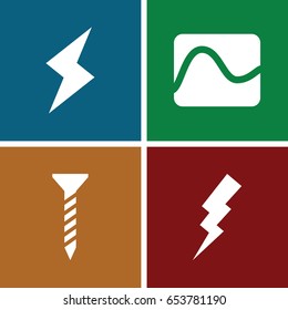 Bolt icons set. set of 4 bolt filled icons such as flash, screw