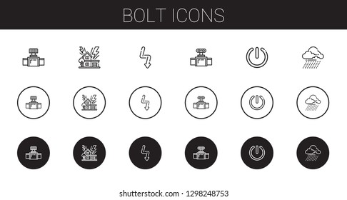 bolt icons set. Collection of bolt with valve, storm, flash, power. Editable and scalable bolt icons.