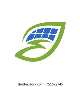 bolt in leaf with solar panel, natural solar panel logo, leaf with solar logo, logo design, isolated on white background.