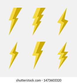 Bolt lighting icons set. Thunderbolts icons isolated on white background. Vector illustration
