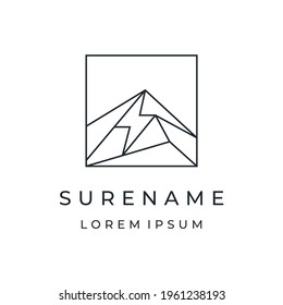 Bolt mountain design electronic line art logo inspiration vector icon illustration