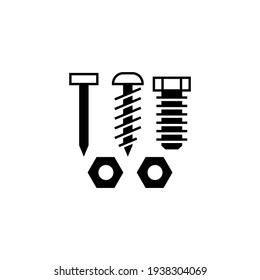 Bolt, nail, nut, rivet, screw icon in solid black flat shape glyph icon, isolated on white background 