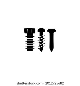 Bolt, nail, nut, rivet, screw icon in solid black flat shape glyph icon, isolated on white background 