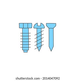 Tornillo, uñas, tuercas, remaches, icono de rosca en color, aislado en fondo blanco 