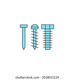 Bolt, nail, nut, rivet, screw icon in color icon, isolated on white background 