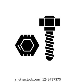 Bolt and nut black icon, vector sign on isolated background. Bolt and nut concept symbol, illustration 