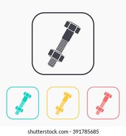 Bolt and nut color icon set, vector illustration