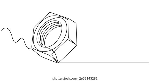 porca de parafuso ilustração de vetor de linha contínua, Porca um vetor de desenho de linha. vetor de desenho contínuo de uma linha. Desenho de uma única linha. Contorno de fundo vetor pro, Parafuso feminino, porca de metal.