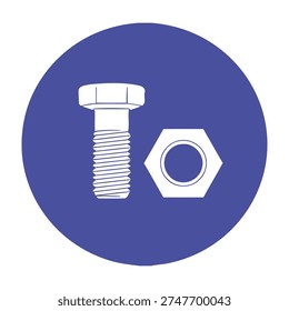 Bolt and nut icon in blue circle