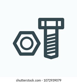 Bolt and nut icon, metalware vector icon
