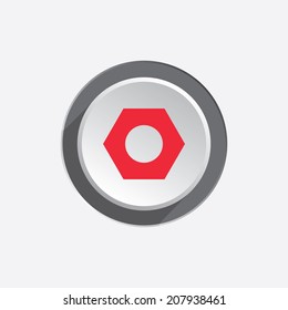 Bolt nut icon. Screw symbol. 3d round grey button with shadow. Vector isolated