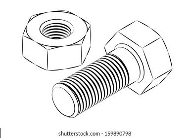 bolt and nut illustration isolated on white background