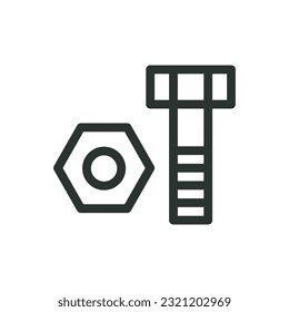 Icono aislado de tornillos y tuercas, icono de vectores de fiadores de hardware con trazo editable