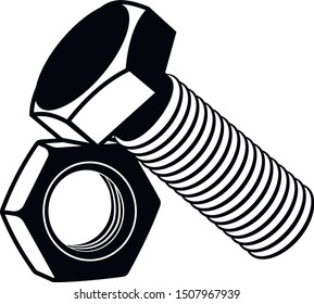 Bolt and nut isolated on white background.