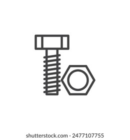 Bolt and Nut line icon. linear style sign for mobile concept and web design. Nut and bolt outline vector icon. Fix symbol, logo illustration. Vector graphics