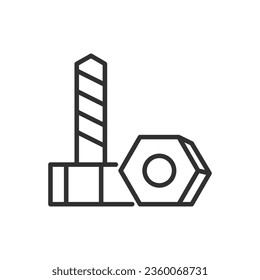 Bolt and nut, linear icon. Metalware. Line with editable stroke