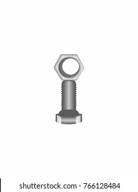 Bolt and nut on a white background