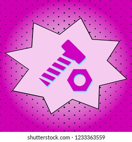 Bolt and nut. Purple icon pop-art background .Vector.