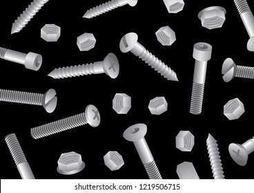 bolt & nut screws metal vector on black background design